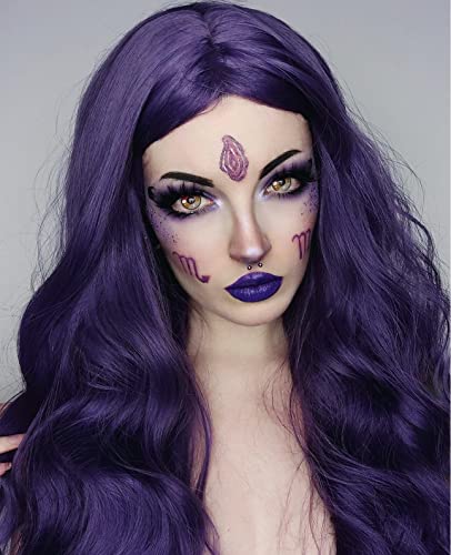 K'ryssma 22 Inch Long Wavy Purple Synthetic Lace Front Wig for Women Middle Part - Image 4
