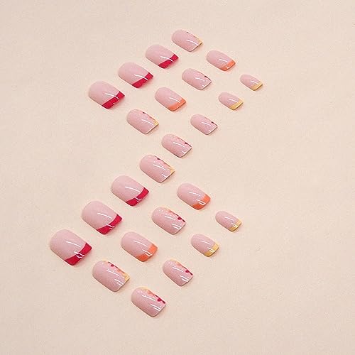 Press on Nails Short Square Fake Nails with Floral Designs Summer Stick on Nails Flower Glue on Nails Glossy False Nails for Women DIY Manicure 24pcs Artificial Nails - Image 3