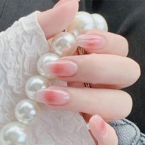 24 Pcs Nude Press on Nails Almond Shape Blush Fake Nails Medium Length Full Cover Glossy False Nails Stick on Nails Spring Nails Supply Reusable Acrylic Nails for Women Girls Manicure Nail Decoration