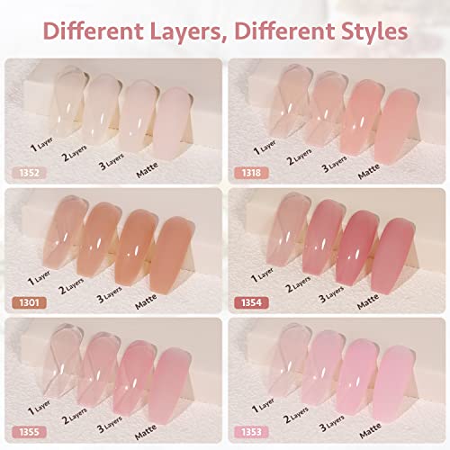 GAOY Jelly Nude Pink Gel Nail Polish Set of 6 Transparent Colors Sheer Gel Polish Kit - Image 2