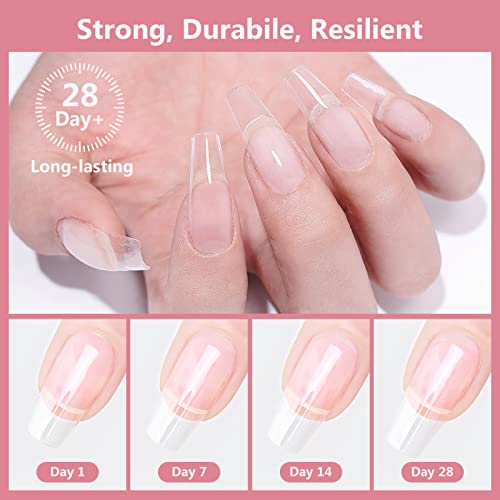 X&D Gel Nail Polish Kit UV Polygel 2 Bottles Quick Dry 100g Natural Clear Color Nail Extension with Nail Forms, Nail File, Acrylic Nail Sable Brush (Transparent & Nude Pink) - Image 3