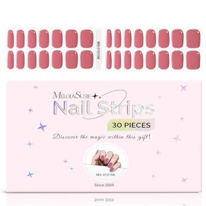 MelodySusie Semi Cured Gel Nail Strips, Rose Pink- Works with Any Nail Lamps, Salon-Quality, Long Lasting, Easy to Apply - Includes 30Pcs, Free 5D Stickers, 2 Prep Pads, Nail File & Wooden Stick