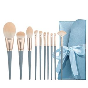 Makeup Brushes Set, 10pcs Professional Make up brush set, Synthetic Foundation Powder Concealer Blending Blush Eyeshadow Eyelid Eyebrow Travel Makeup Brush Set with Cosmetic Bag (Blue)