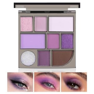 Boobeen 9 Color Purple Smoky Eyeshadow Palette Matte Glitter Finish Long Lasting