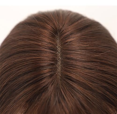 Brown Hair Toppers With Bangs 100% Real Human Hair Toupee Clip In Topper Hair Extensions 9x14cm Mesh Base Hair Pieces For Thinning Hair,Hair Loss,Gray Hair Wiglets (Size : 25cm) - Image 4