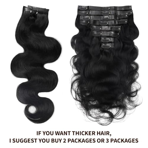 Seamless PU Body Wave Clip in Hair Extensions Real Human Hair Invisible PU Skin 120g Body Wave Clip ins Hair Extensions for Women 100% Human Hair 8Pcs/Set with18Clips(16inch Natural Black) - Image 5