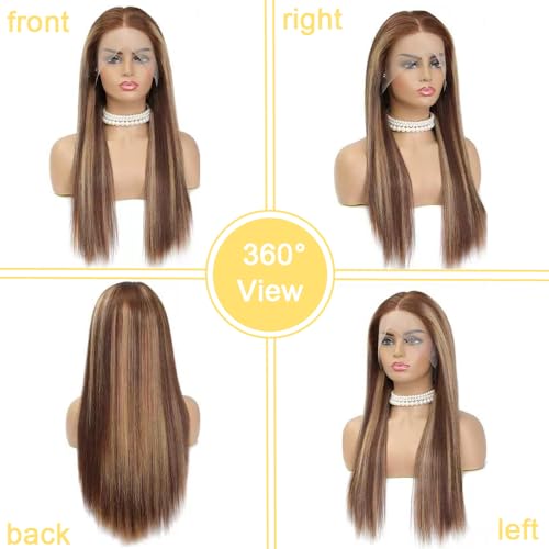 28 Inch Honey Blonde Ombre Straight Human Hair HD Lace Front Wig Pre Plucked 13X4 - Image 5