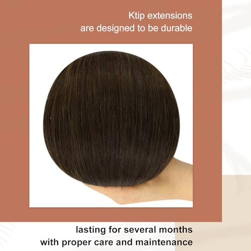 Full Shine Human Hair Extensions Ktip Hair Extensions Color 2 Brown Ktip Human Hair Extensions Real Remy Hair 18 Inch Prebonded Hair Extensions 50Gram Natural Straight Hair Extensions for Women - Image 5