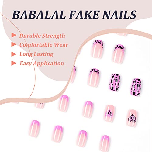 BABALAL Press on Nails Short Fake Nails Square Glue on Nails Purple Acrylic Nails Squoval Leopard Print Stick on Nails for Women and Girls 24Pcs - Image 5