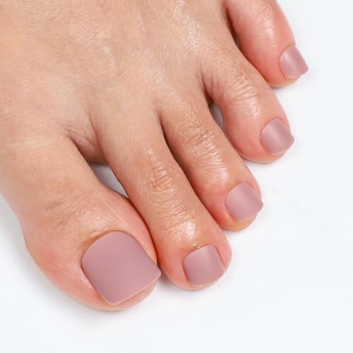 28Pcs 14 Sizes Press on Toenails,ANYOS Solid Color Matte Acrylic Fake Nails,Square Short Toe ons for Women with 48pcs Jelly Stickers,Nail Glue Included (Light Coffee) - Image 2
