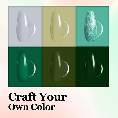 Green Gel Nail Polish Set - 6 Colors 3 IN 1 One Step Gel Polish Kit Misty Gray Dark Green Gel Polish Kit Soak Off LED Nail Lamp Gel Nail Kit DIY Home Halloween Christmas Nails Manicure Gifts for Women - Image 2
