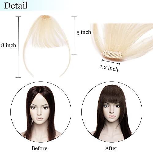 Hairro Clip In Bangs Human Hair Extensions Real Clip On Front Fringe Hairpieces Air Side Bangs With Temple Thin Wispy Curtain Bangs Hair Clip Top Hairpiece For Women 5g #60 Platinum Blonde - Image 3