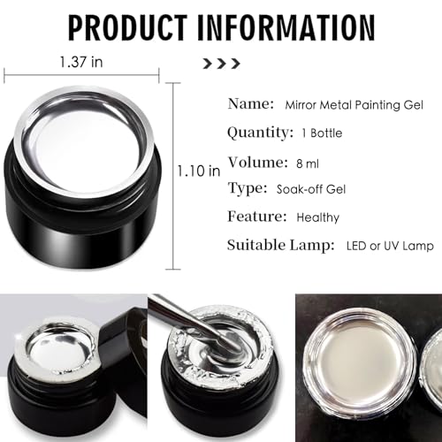 Sliver Metallic Painting Gel Mirror Painted Gel Polish 3D Metal Painting Gel Drawing Mirror Chrome Gel Polish Glossy Soak Off DIY Nail Art Manicure - Image 5