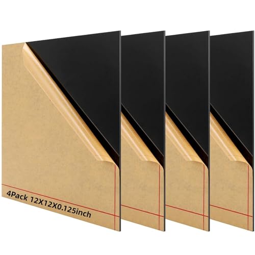 Black Acrylic Plexiglass Sheet, MIKING 4 Pack 12 x 12 Inch Black Cast Square Panel 1/8” Thick (3mm) Plexi Glass Acrylic Board with Protective Paper for DIY Display Projects, Craft