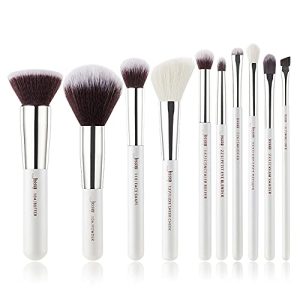 Jessup Makeup Brushes Set10pcs White/Silver Natural Brushes kit for Powder Foundation Blush Eyeshadow Blending Concealer Eyeliner T236