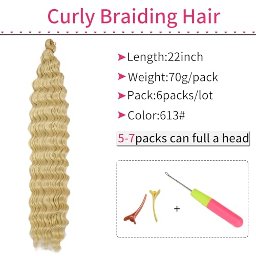 Curly Braiding Hair Ocean Wave Crochet Hair 22Inch Deep Curly Crochet Braids Wet and Wavy Braiding Hair Synthetic Crochet Hair for Black Women Human Hair ? (613#, 22 Inch (Pack of 6)) - Image 3