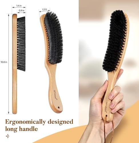BFWood Clothes Brush - Boar Bristle Hat Brush Lint Brush for Suits, Cashmere, Wool, Velvet, Suede and Pet Hair - Large Beech Handle - Image 2