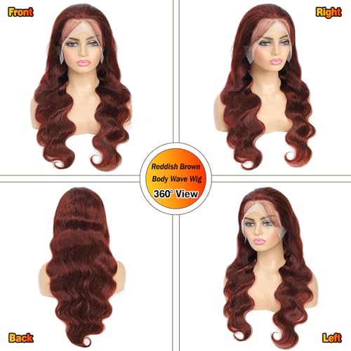 Reddish Brown 24 Inch 200% Density Human Hair Body Wave Lace Front Wig with Baby Hair - Image 5