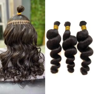 Loose Wave Bulk Human Hair For Braiding Hair No Weft Braiding Bulk Hair 3Bundles 150g Brazilian hair (16inch 18inch 20inch Natural Black #1B)