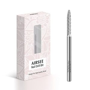 AIRSEE Tungsten Carbide Cuticle Bit for Acrylic Nail Drill Professional Efile Electric File Manicure Head Tip 3/32" Right Experienced Tech Under Nail Cleaner Callus Cleaning Flat Top Needle Medium-M