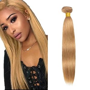 Color 27 Honey Blonde Bundles Human Hair Straight Human Hair Bundles #27 Bundles Grade 8A Unprocessed Brazilian Virgin Human Hair 1 Bundle 8 Inch Double Weft Hair Extensions No Tangle No Shedding
