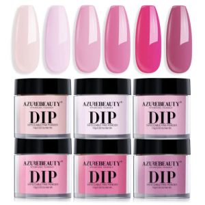 AZUREBEAUTY Pink Dip Powder Nail Set with 6 Cherry Blossom Shades for DIY Manicure