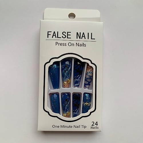 24Pcs Acrylic Press on Nails Long Fake Nails,Sun Beach Coconut Tree False Nails with Designs, Summer Nails Coffin Nails Press ons Colorful Artificial Nails For Women Girls - Image 6