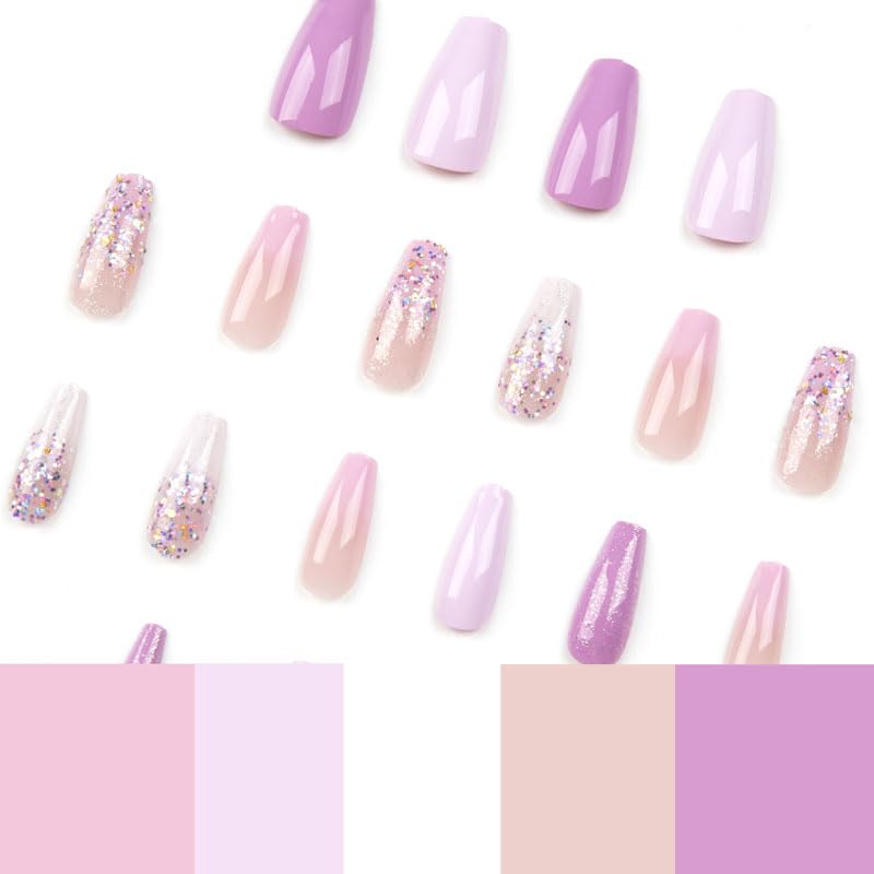 Medium Long Coffin Ombre Glitter Press On Nails 24 Piece Set for Women - Image 3