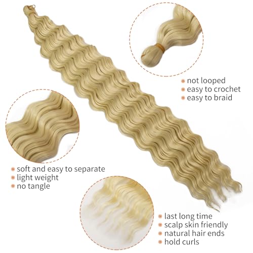 Curly Braiding Hair Ocean Wave Crochet Hair 22Inch Deep Curly Crochet Braids Wet and Wavy Braiding Hair Synthetic Crochet Hair for Black Women Human Hair ? (613#, 22 Inch (Pack of 6)) - Image 4