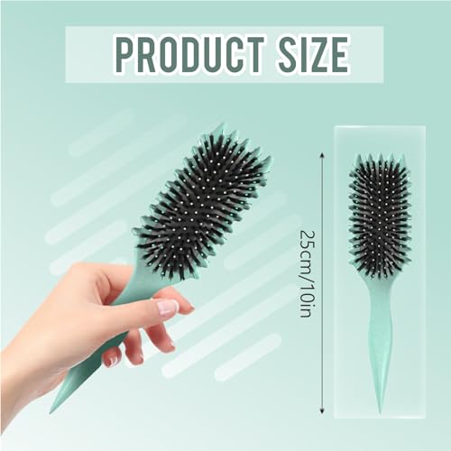 Curly Hair Brush, Curl Defining Brush, Curl Define Styling Brush with Prongs, Boar Bristle Hair Brush for Combing and Shaping Men's and Women's Curls to Reduce Pulling and Curl Separation (Green) - Image 4
