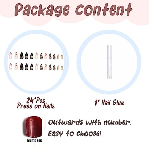 BABALAL Almond Press on Nails Medium Fake Nails Black Gold Stick on Nails 24Pcs Stiletto Acrylic Nails for Women and Girls - Image 5