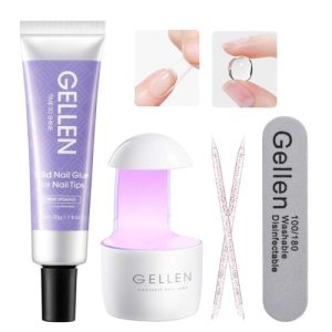 Gellen 30g Solid Nail Glue Gel Kit with UV Curing Lamp for Press On and Acrylic Nails