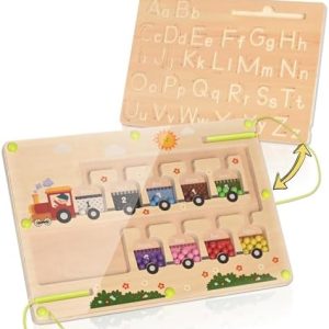 Magnetic Wooden Color and Number Maze Puzzle Board for Toddlers 3 Plus Years Old