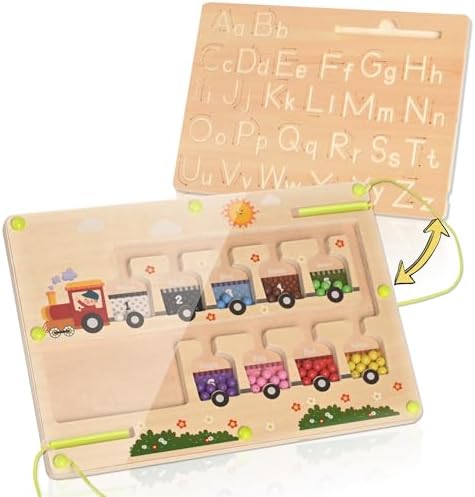 Magnetic Wooden Color and Number Maze Puzzle Board for Toddlers 3 Plus Years Old