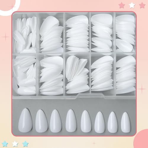 240pcs Short Press on Nails White Full Cover Short Almond Fake Nails, Thick Acrylic Nails Press Ons 12Sizes False Nails with Glue for Women Girls Fingernails Design - Image 6