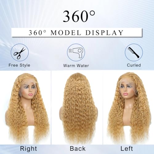 Honey Blonde Curly Wig Human Hair 12 Inch 13x4 Blonde Deep Wave HD Lace Front Wigs Pre Plucked with Baby Hair #27 Color Blonde Water Wave Lace Closure Human Hair Wig 150 Density for Women - Image 3