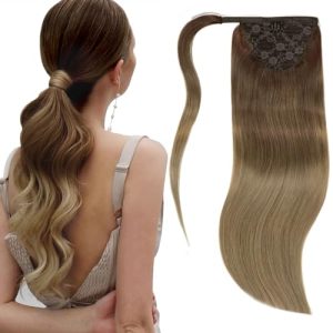 Lacerhair 14 Inch 70g Remy Human Hair Balayage Ponytail Wrap Around Dark to Light Brown