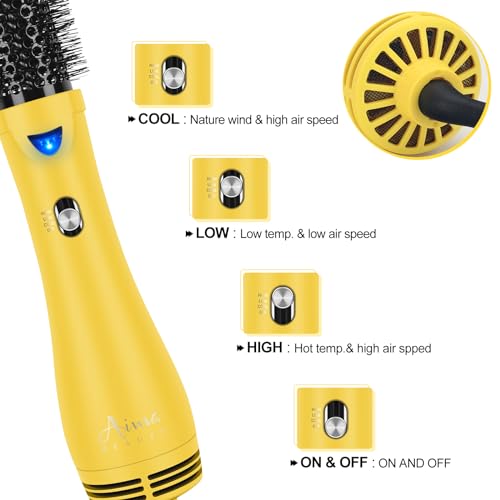 Hair Dryer Brush, Aima Beauty 4-in-1 Upgrade Hot Air Straightener Curler Function for Women, Hair Styling Tools, Yellow-Round - Image 4