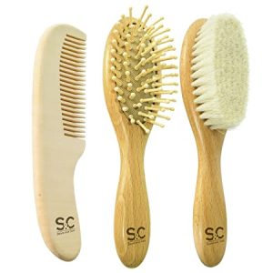 Baby Hair Brush and Baby Comb Set for Newborn, Boy and Girl - Wooden Baby Brush w/Soft Goat Bristles for Cradle Cap - Infant, Toddler Hair Brush, Baby Grooming kit, Soft Hair Brush by Stone & Clark