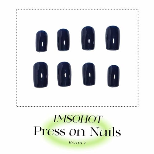 IMSOHOT Royal Blue Press on Nails Short Square Square Fake Nails Acrylic Solid Color Dark Blue False Nails Kits for Women Stick Glue on Nails 24 Pcs - Image 2