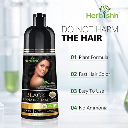 Combo Pack-2pcs Herbishh Hair Color Shampoo for Gray Hair+ 1pc Argan Intense Hair Mask- Hair Dye Shampoo – Colors Hair in Minutes – Long-lasting color– 500 Ml –Stimulates Dry Frizzy Hair (Black) - Image 7