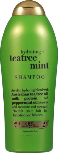 OGX Hydrating + Tea Tree Mint Shampoo, Nourishing & Invigorating Scalp Shampoo with Tea Tree & Peppermint Oil & Milk Proteins, Paraben-Free, Sulfate-Free Surfactants, 25.4 fl oz - Image 2
