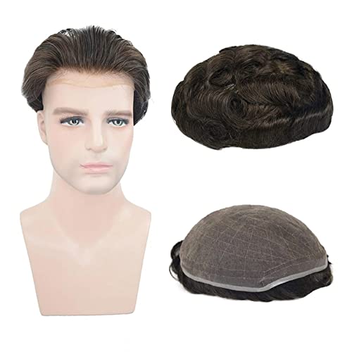 Toupee for men 100% Real Human Hair Mens Hair Pieces 8x10 inch Soft Full French Lace Human Hair Replacement System for Man, 2(Dark Brown Color)