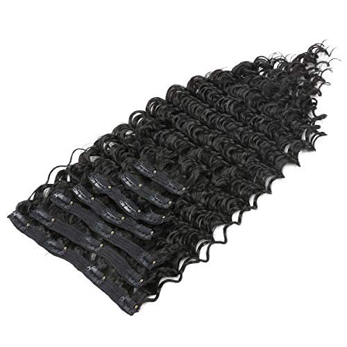 Synthetic Curly Clip in Hair Extensions Double Weft Full Head Deep Wave Hair Pieces Heat Resistance Thick Deep Wave Clip In 7 Pieces(24" Deep Wave, 1B Natural Black) - Image 2