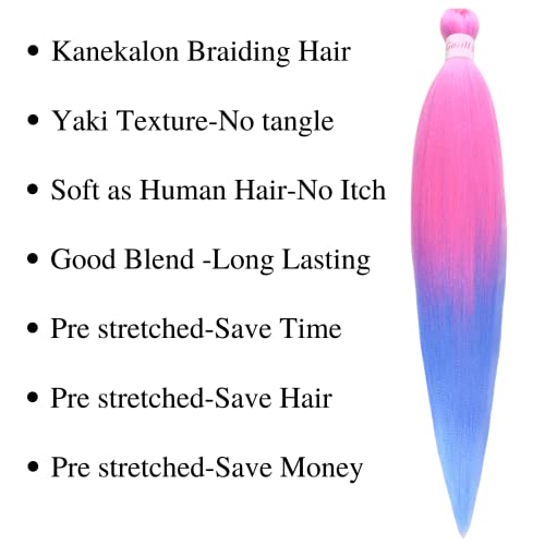 Pink Braiding Hair Pre Stretched Blue Ombre Kanekalon Braiding Hair Box Braids Hair Extensions 26 inch - Image 3