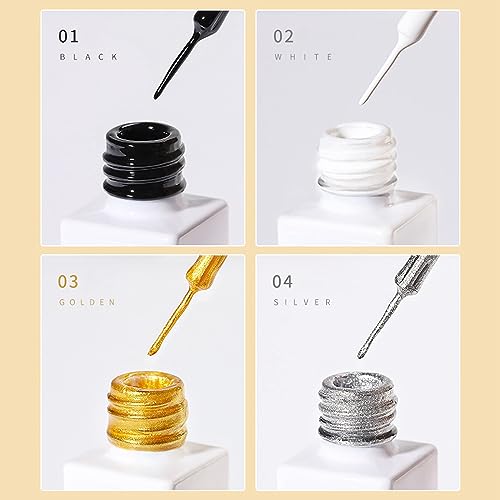 4 Color Gel Nail Art Liner Set Black White Gold Silver for DIY Designs - Image 3