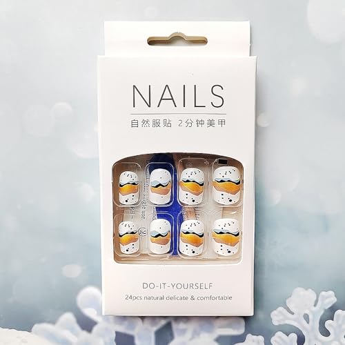 24 Piece Short Square White Press On Nails with Gold Foil Glitter Design - Image 5