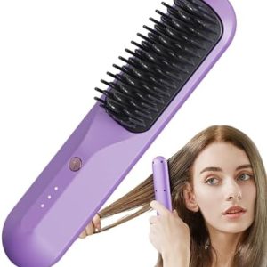 1/2 Pcs Cordless Hair Straightening Comb - Portable Anti Scald Heating Straightener Brush | 3 Temperature Setting Hair Straightener Brush, USB Rechargeable Ionic Hair Straightener Brush for Curly Hair