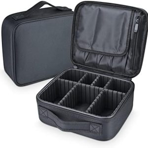 Makeup Bag travel organizer Cosmetic Bag Portable Artist Storage Bag with Adjustable Dividers for Women Cosmetics Brushes Toiletry, Black