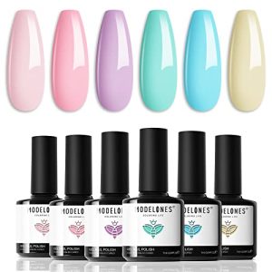 modelones Gel Nail Polish Set, 6 Colors 2024 Spring Gel Polish Kit Bright Pastel Macaron Candy Nail Polish Gel Pink Mint Green Blue Purple Gel Nail Soak Off Nail Art Manicure Gift DIY Salon